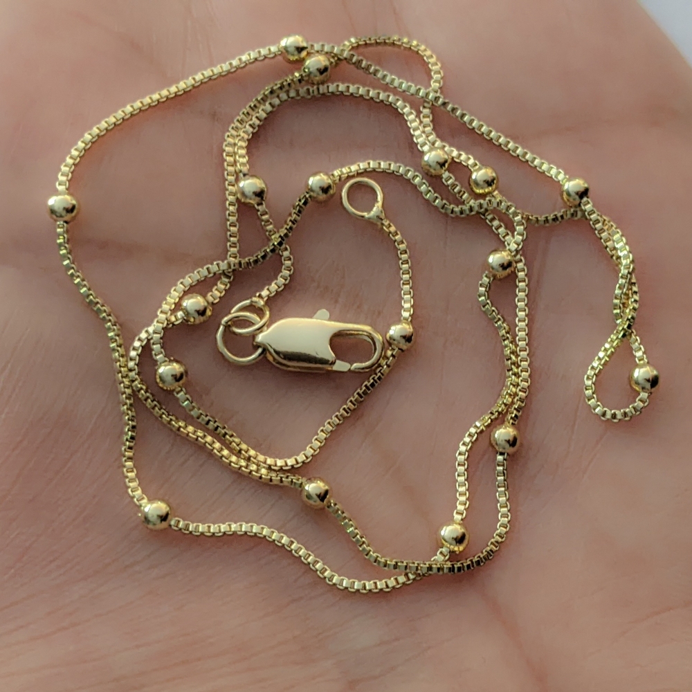 Elegant Chain Necklace 18K Gold Filled Bead Chain 18" Will Not Tarnish